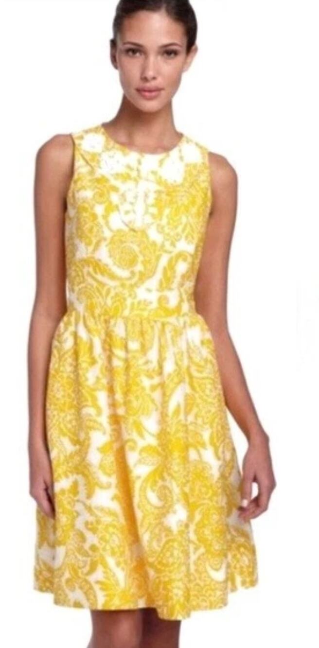 Jessica Howard Linen Blend Floral Breaded Sleeveless Dress Size 10 Yellow